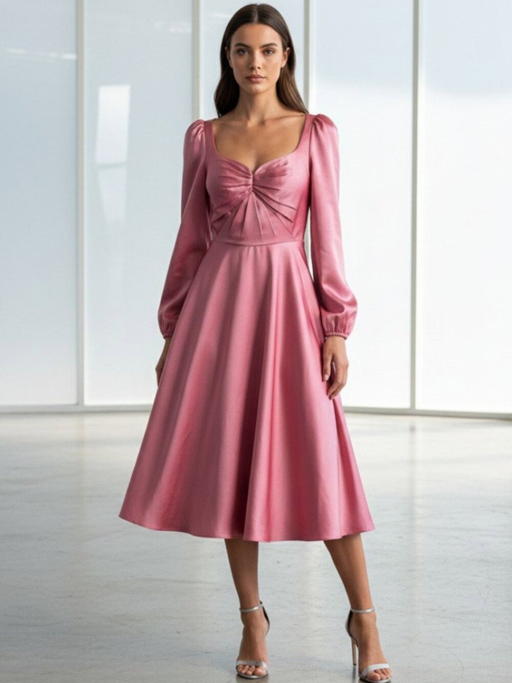 NEW Theia Couture  Midi SAMPLE Cocktail Dress, Coral, Size 4